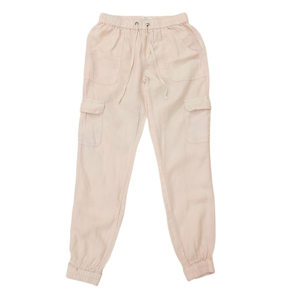 Nicole Miller Linen Cargo Jogger Pants Womens XS Pink Breathable Utility Beach